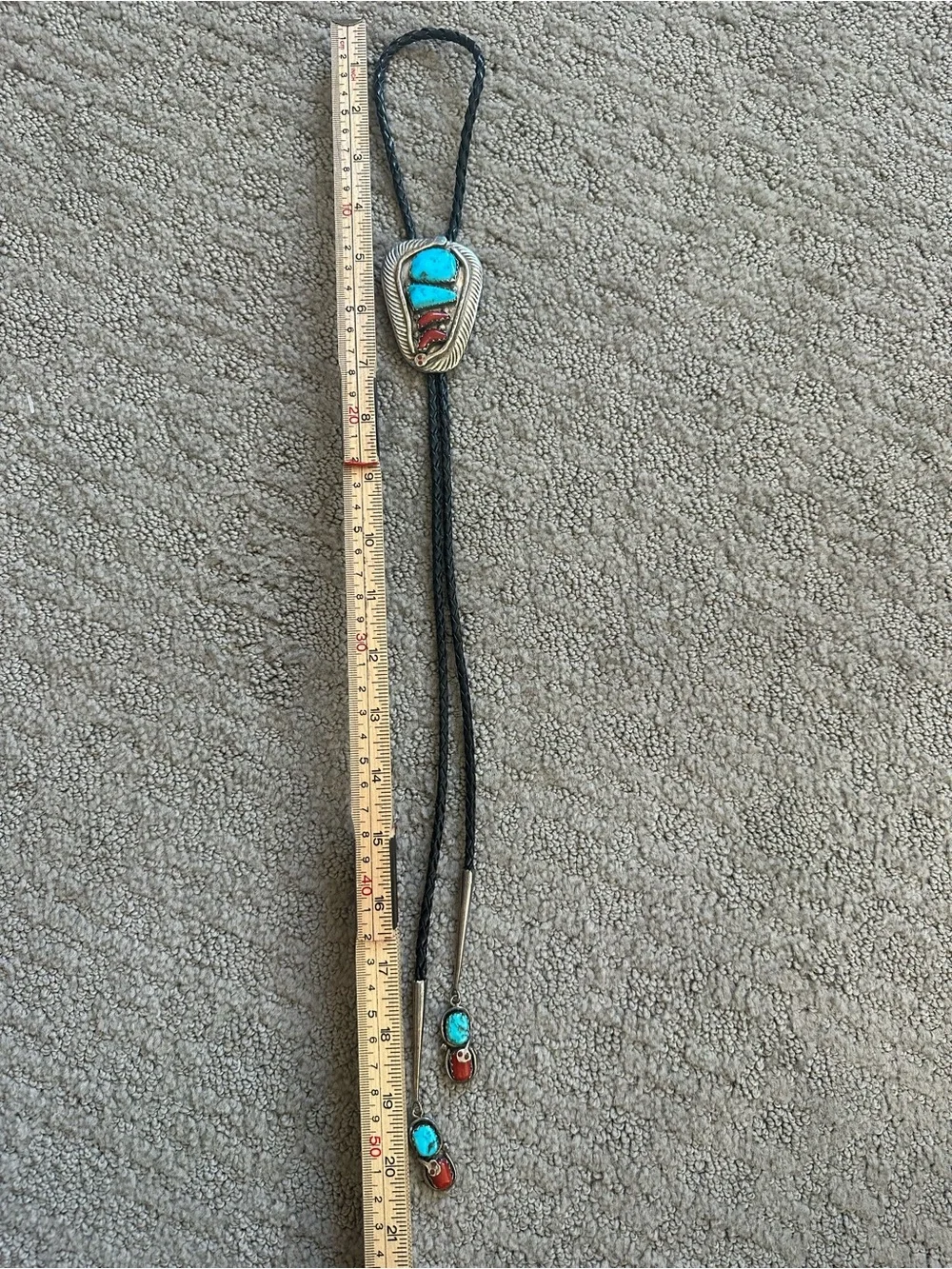 Effie Calavaza Zuni Sterling Silver Turquoise Coral Snake Bolo Tie
